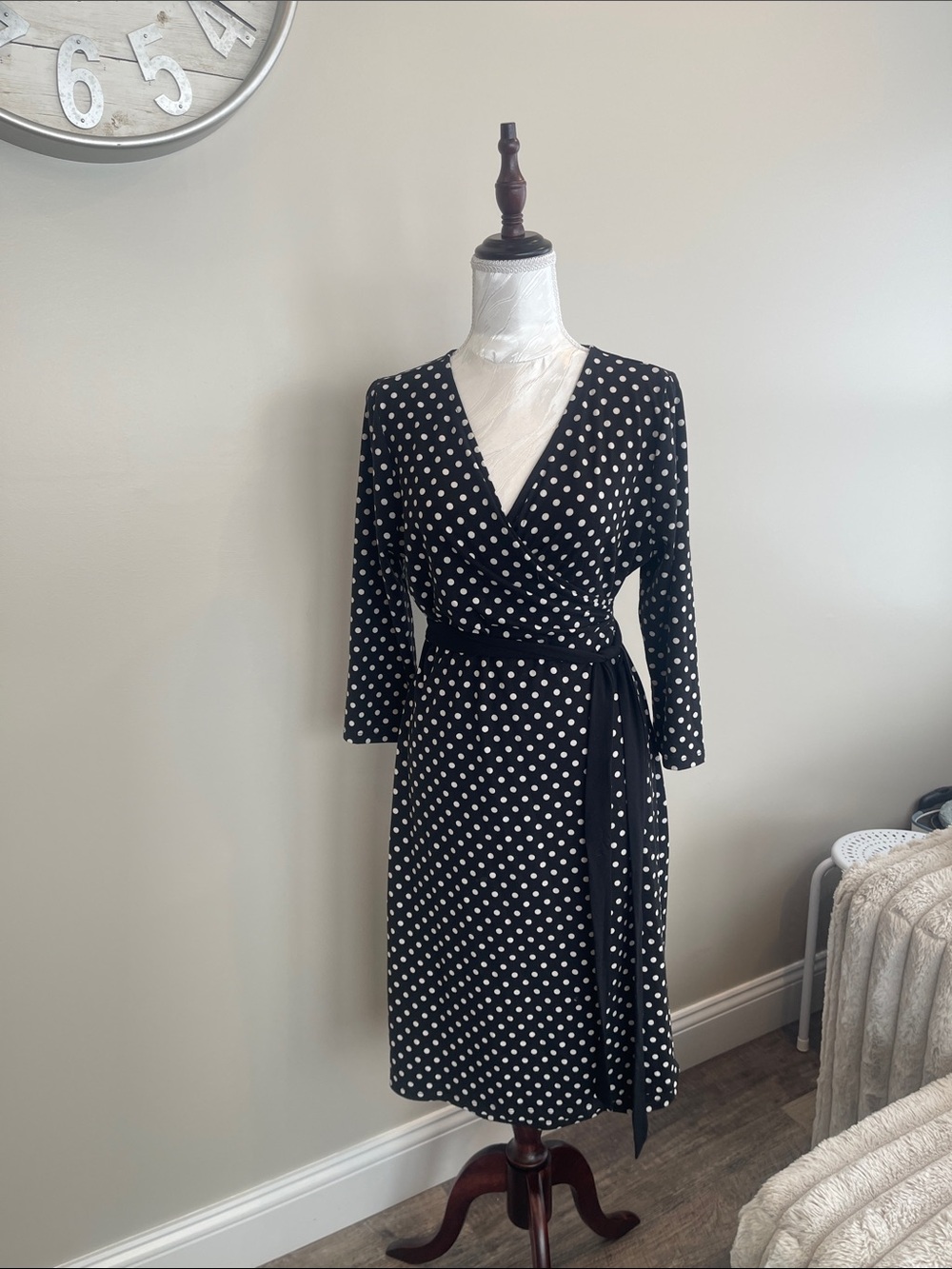 LuLaRoe Black and White Polka Dot Wrap Midi Dress